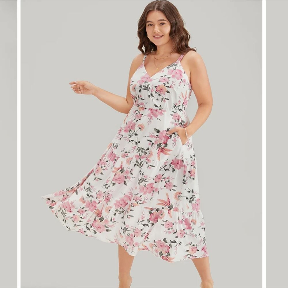 NWTโBloomChicโfloralโdressโ10/M Pink White
